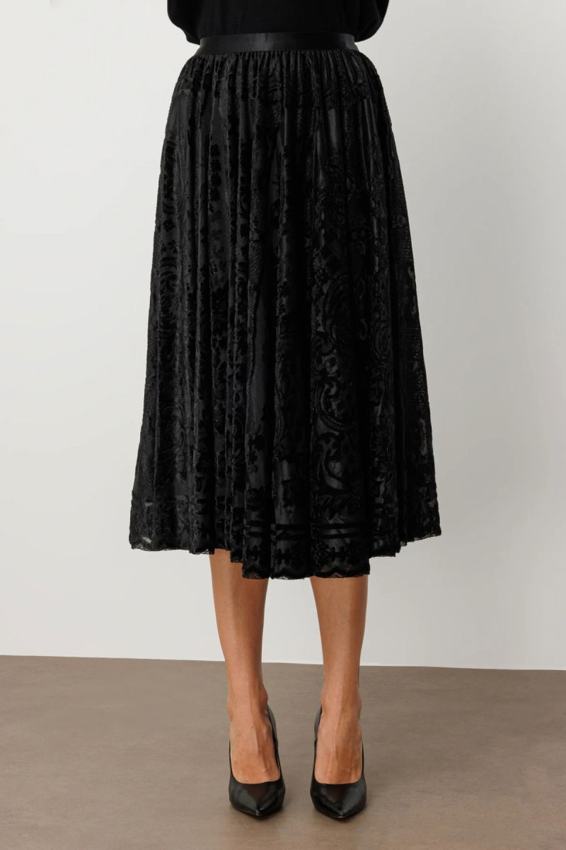 Ekol Kadın Kadife Geçişli Maxi Etek 2417 Siyah - 3