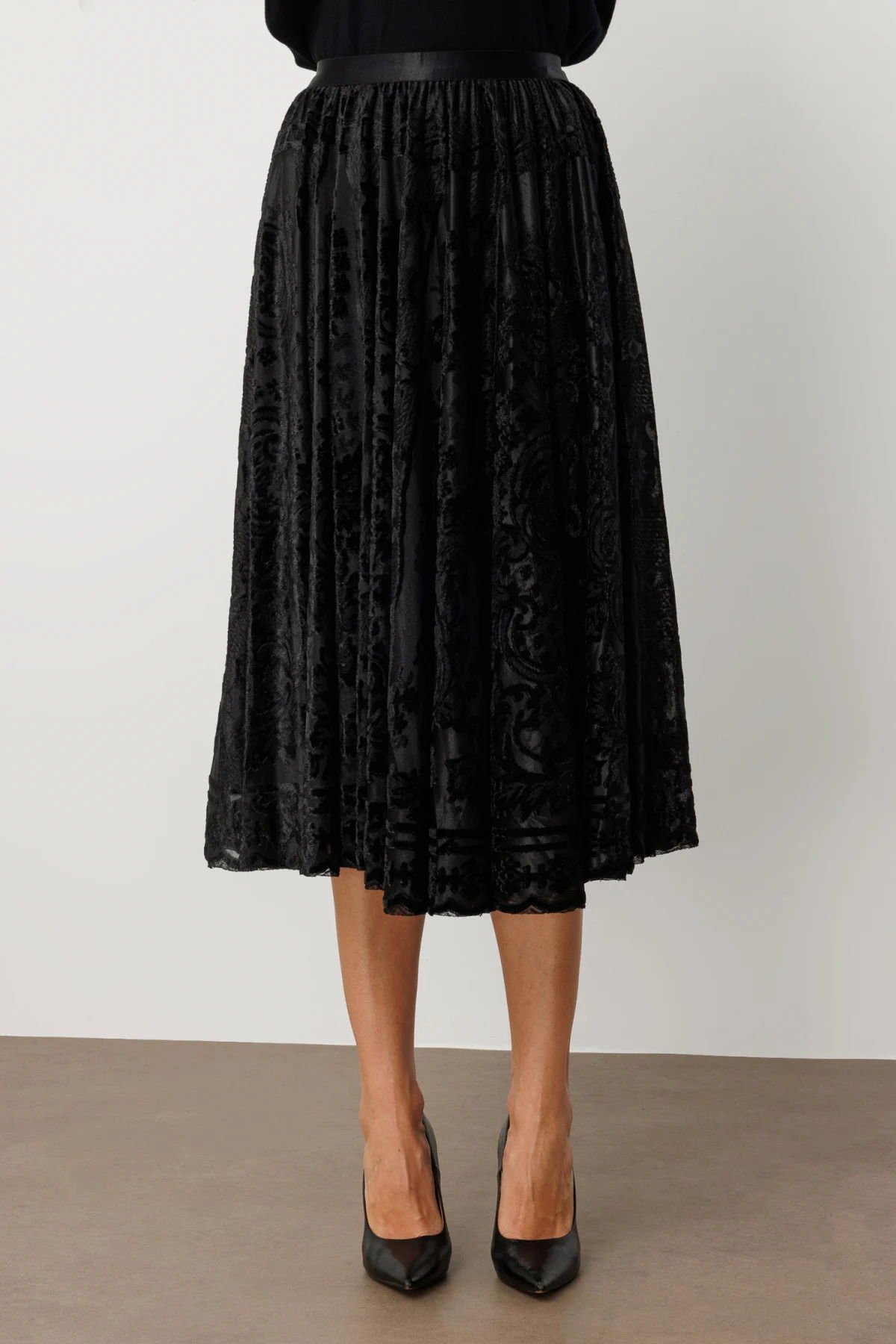 Ekol Kadın Kadife Geçişli Maxi Etek 2417 Siyah - 3