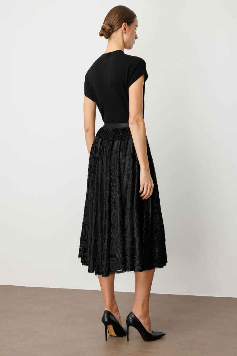 Ekol Kadın Kadife Geçişli Maxi Etek 2417 Siyah - 4