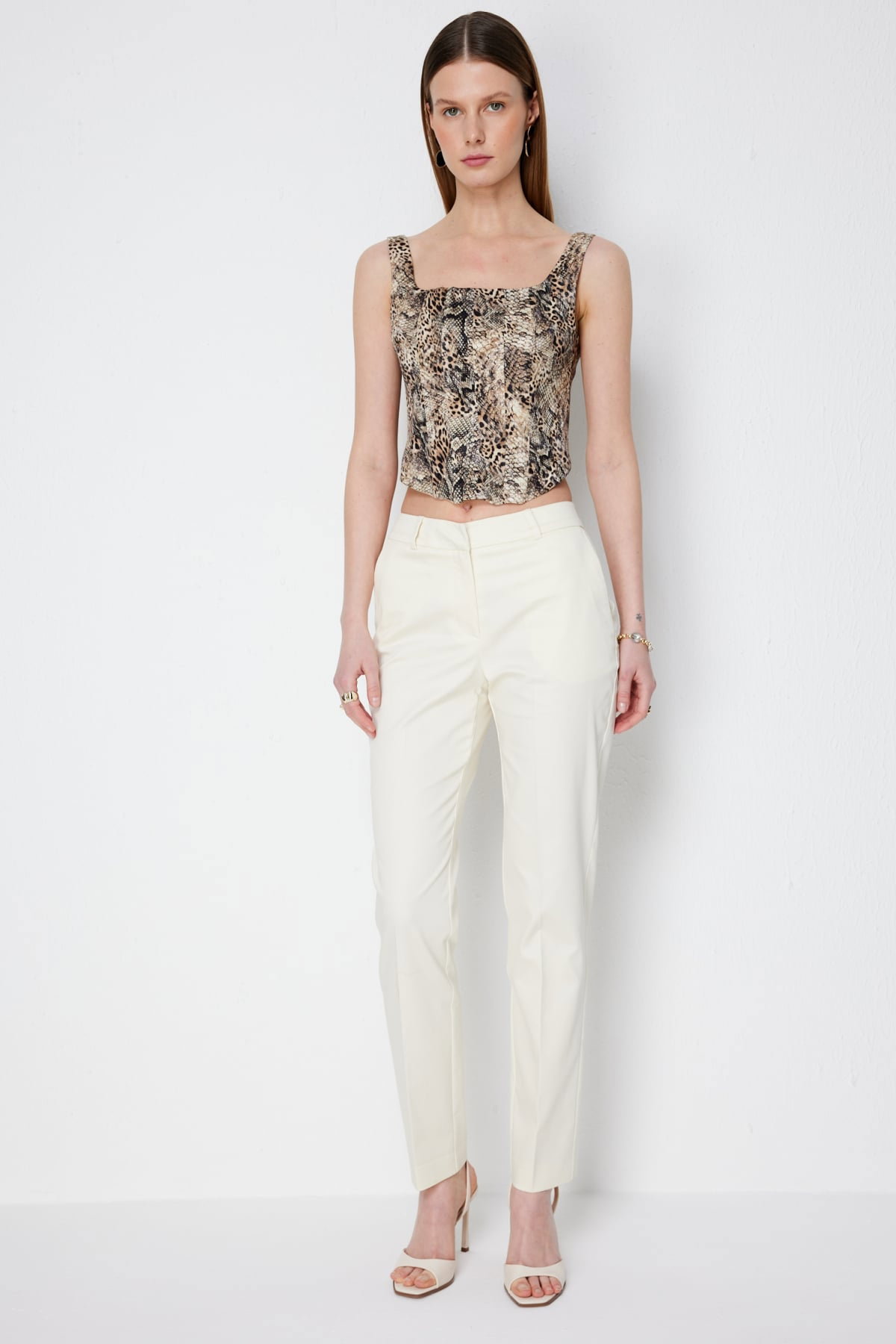 Ekol Kadın Kalın Askılı Korseli Crop Bluz 2062 Leopar - 3