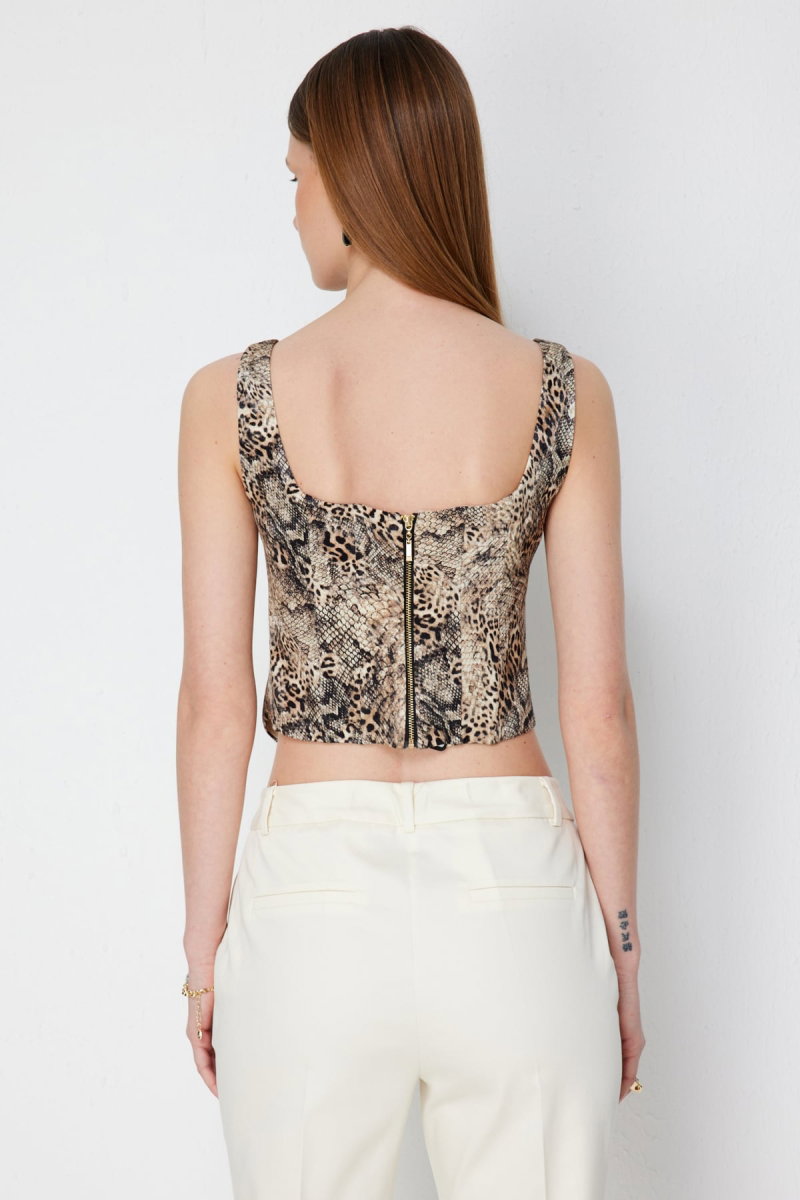 Ekol Kadın Kalın Askılı Korseli Crop Bluz 2062 Leopar - 4