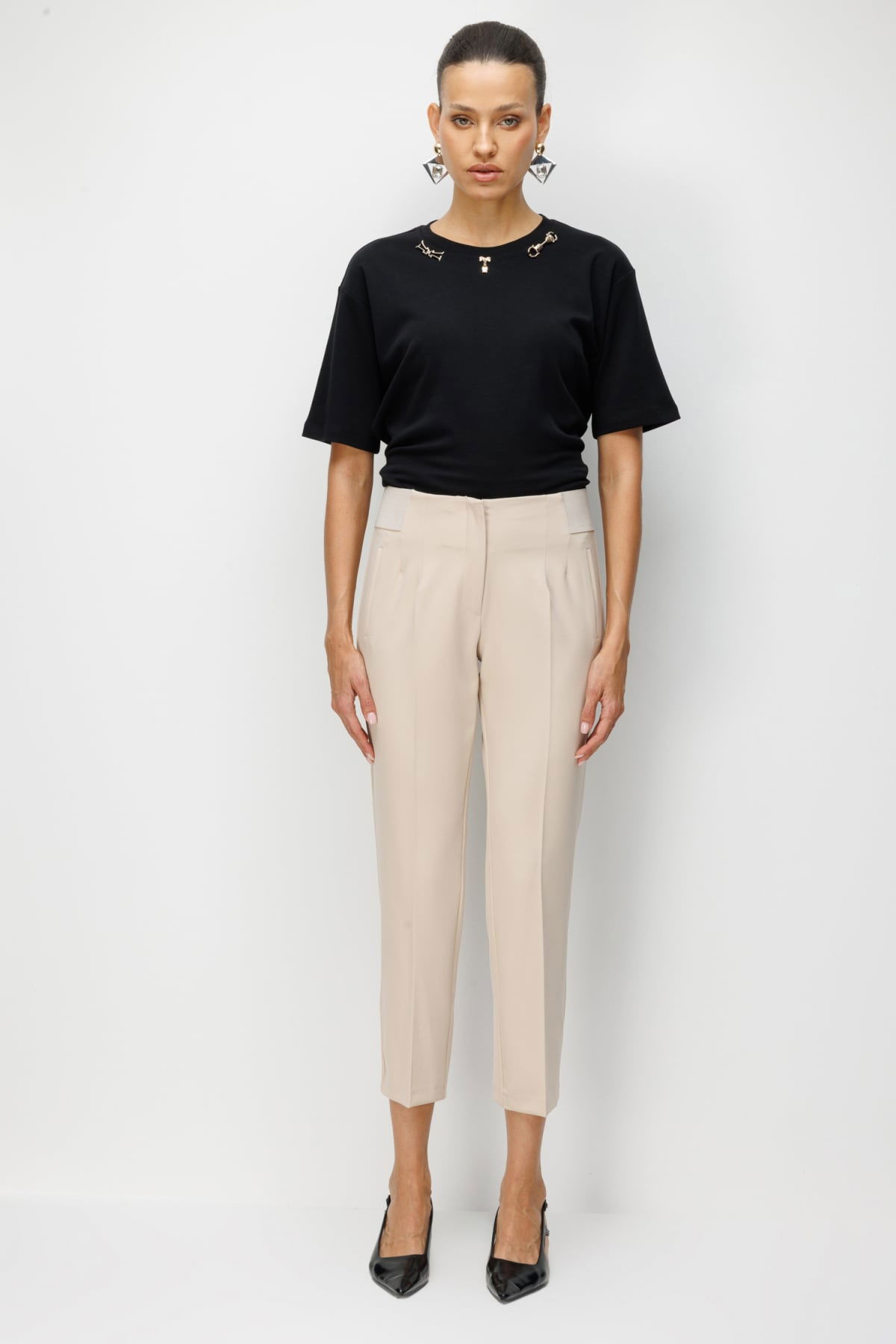 Ekol Kadın Kalın Lastikli Dar Paça Pantolon 4166 Bej - 1