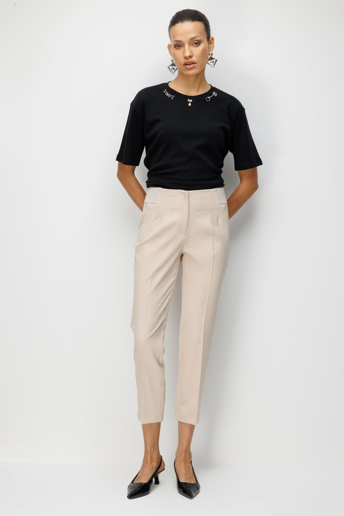 Ekol Kadın Kalın Lastikli Dar Paça Pantolon 4166 Bej - 2