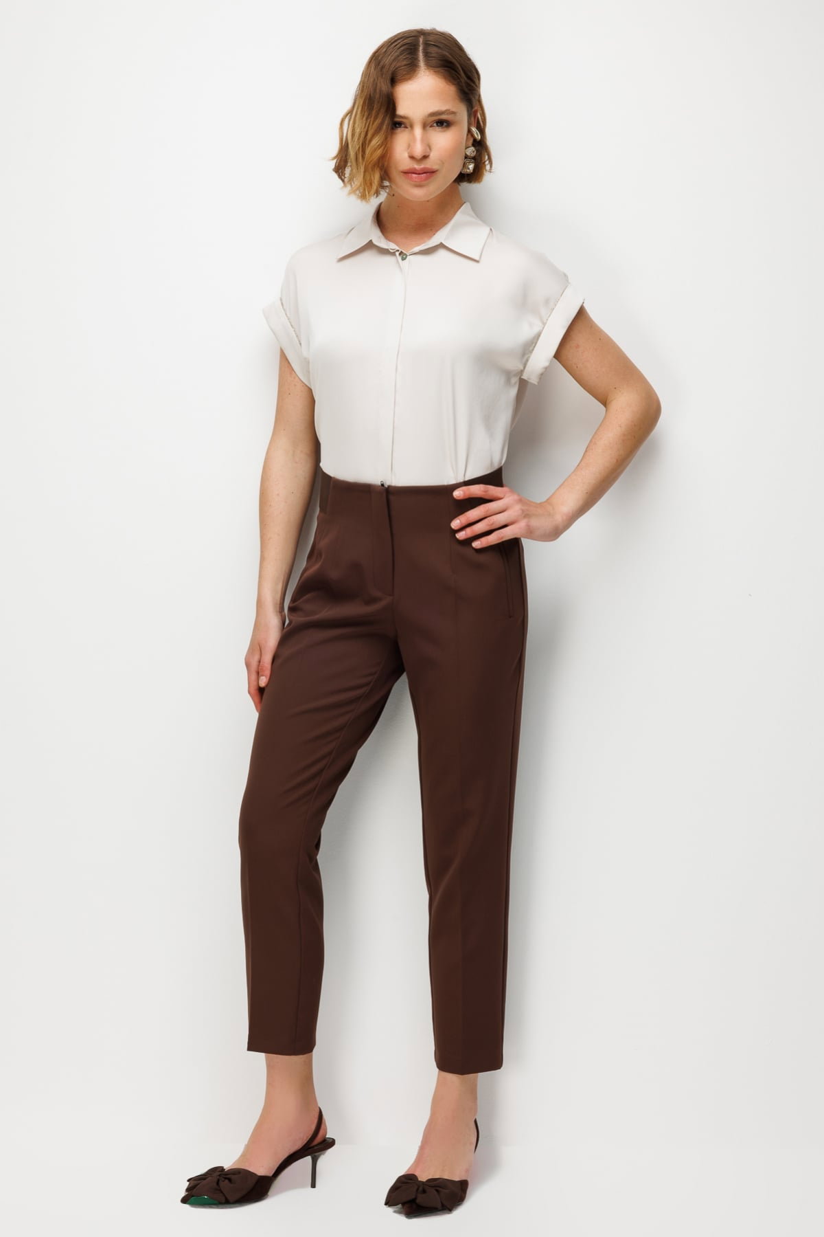 Ekol Kadın Kalın Lastikli Dar Paça Pantolon 4166 Kakao - 1