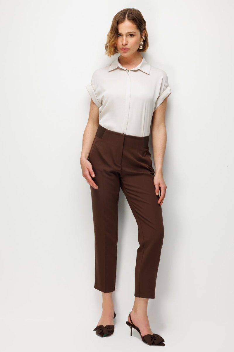 Ekol Kadın Kalın Lastikli Dar Paça Pantolon 4166 Kakao - 2