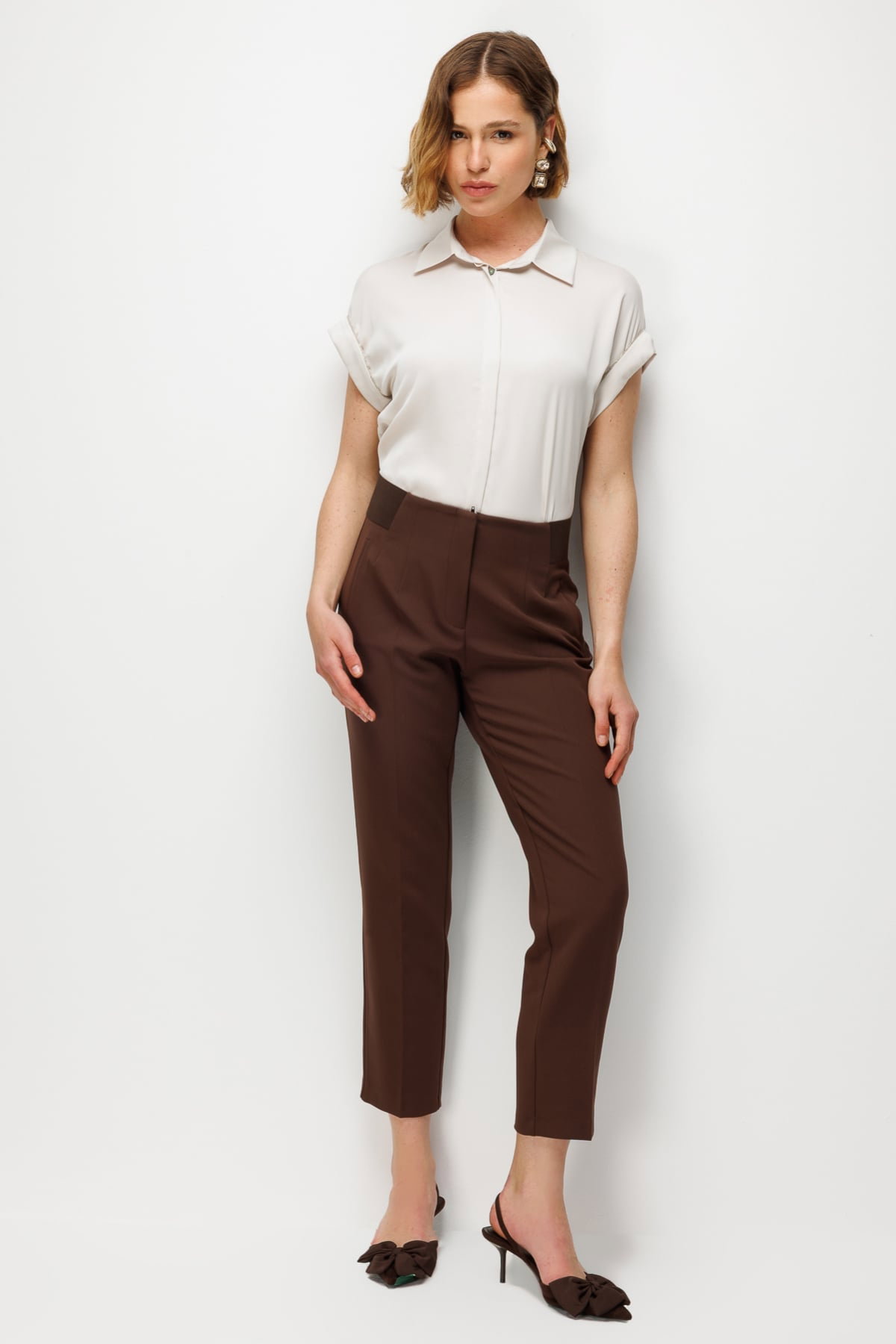 Ekol Kadın Kalın Lastikli Dar Paça Pantolon 4166 Kakao - 2