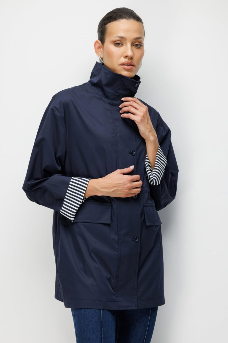 Ekol Kadın Kapak Cepli Dik Yaka Trençkot 7042 Lacivert - 2