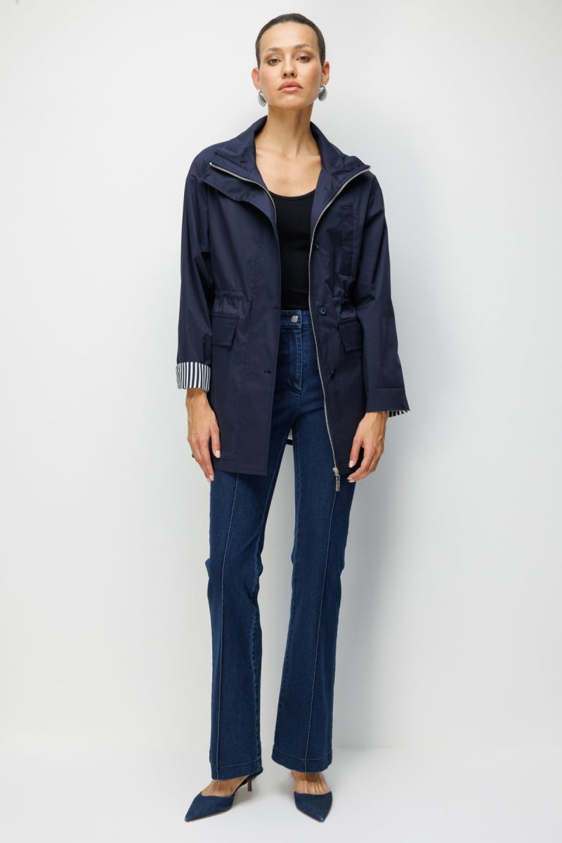 Ekol Kadın Kapak Cepli Dik Yaka Trençkot 7042 Lacivert - 4
