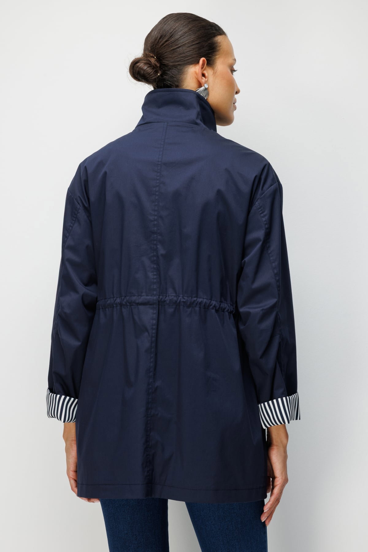 Ekol Kadın Kapak Cepli Dik Yaka Trençkot 7042 Lacivert - 5