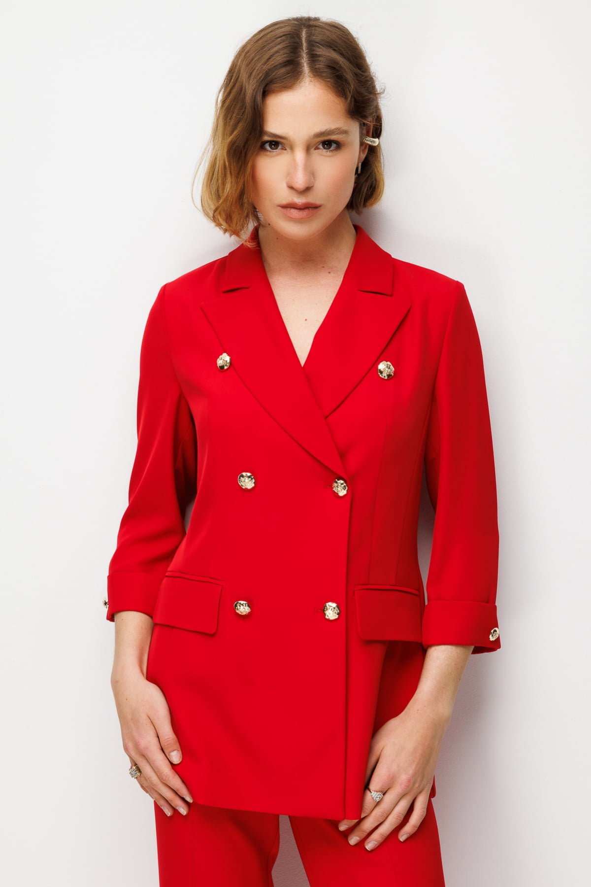 Ekol Kadın Kapak Cepli Duble Kol Ceket 1122 Kırmızı - 1