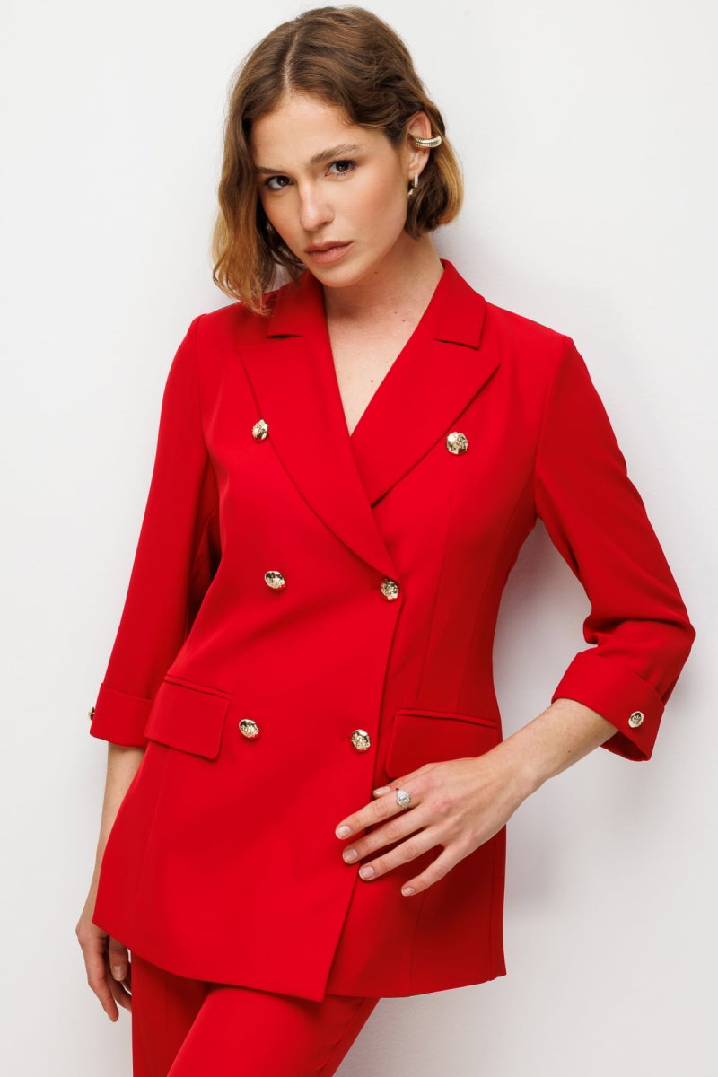 Ekol Kadın Kapak Cepli Duble Kol Ceket 1122 Kırmızı - 2