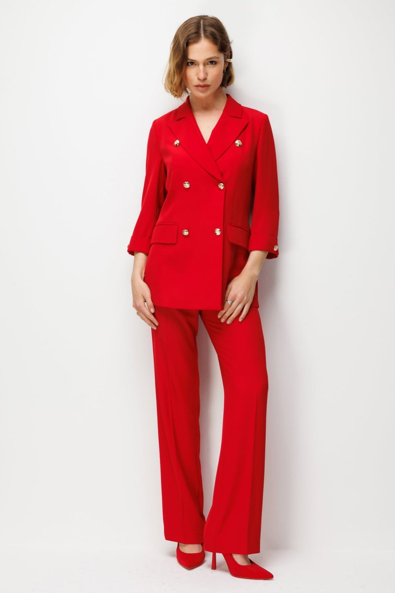 Ekol Kadın Kapak Cepli Duble Kol Ceket 1122 Kırmızı - 3