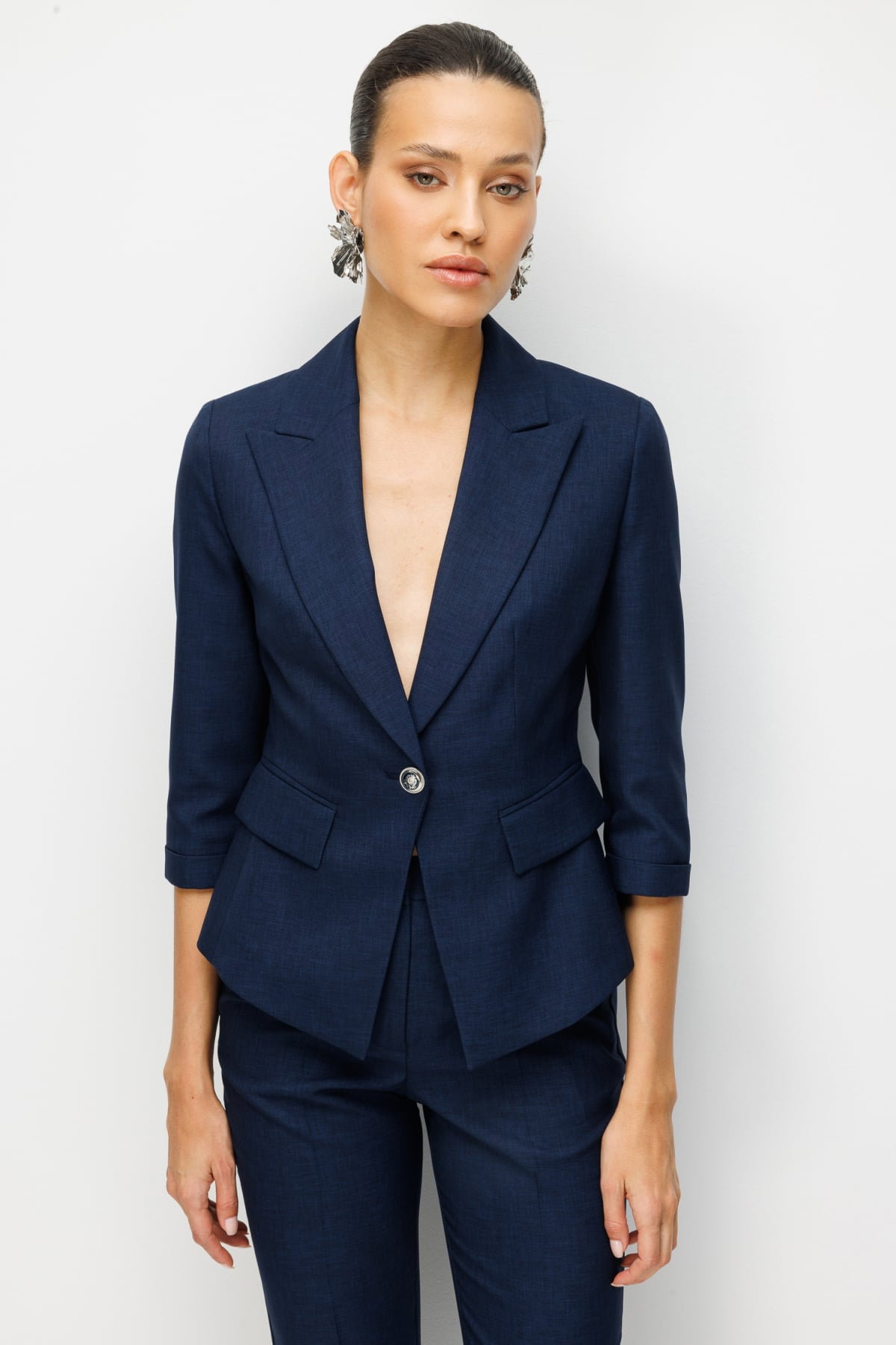 Ekol Kadın Kapak Cepli Duble Kol Ceket 1184 Lacivert - 1