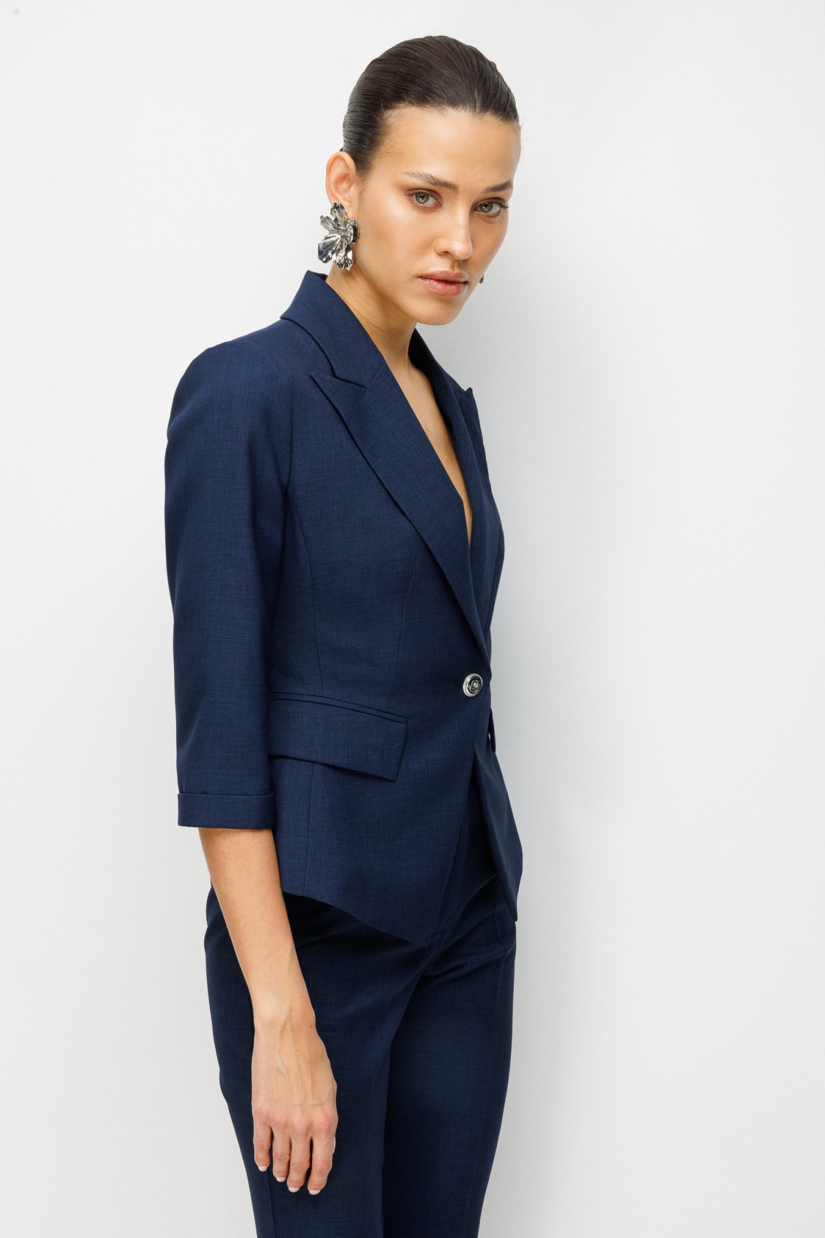 Ekol Kadın Kapak Cepli Duble Kol Ceket 1184 Lacivert - 2