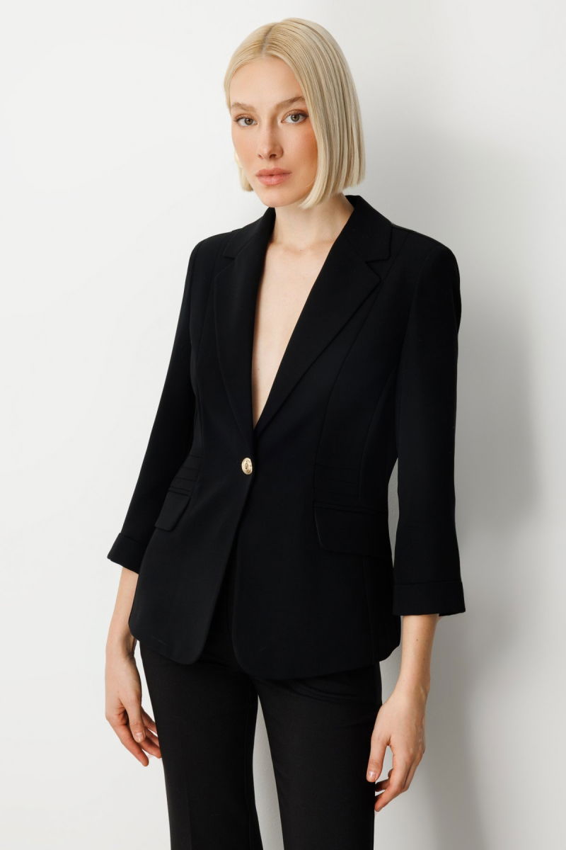 Ekol Kadın Kapak Cepli Duble Kol Ceket 5203 Siyah - 2