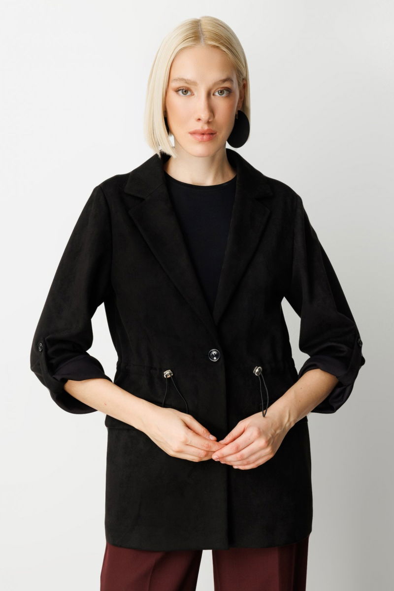 Ekol Kadın Kapak Cepli Güderi Ceket 5063 Siyah - Ekol