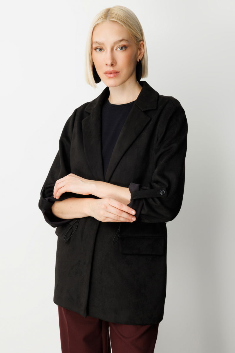 Ekol Kadın Kapak Cepli Güderi Ceket 5063 Siyah - 2