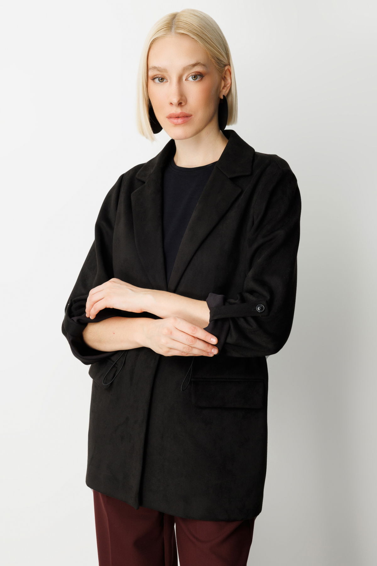 Ekol Kadın Kapak Cepli Güderi Ceket 5063 Siyah - 2