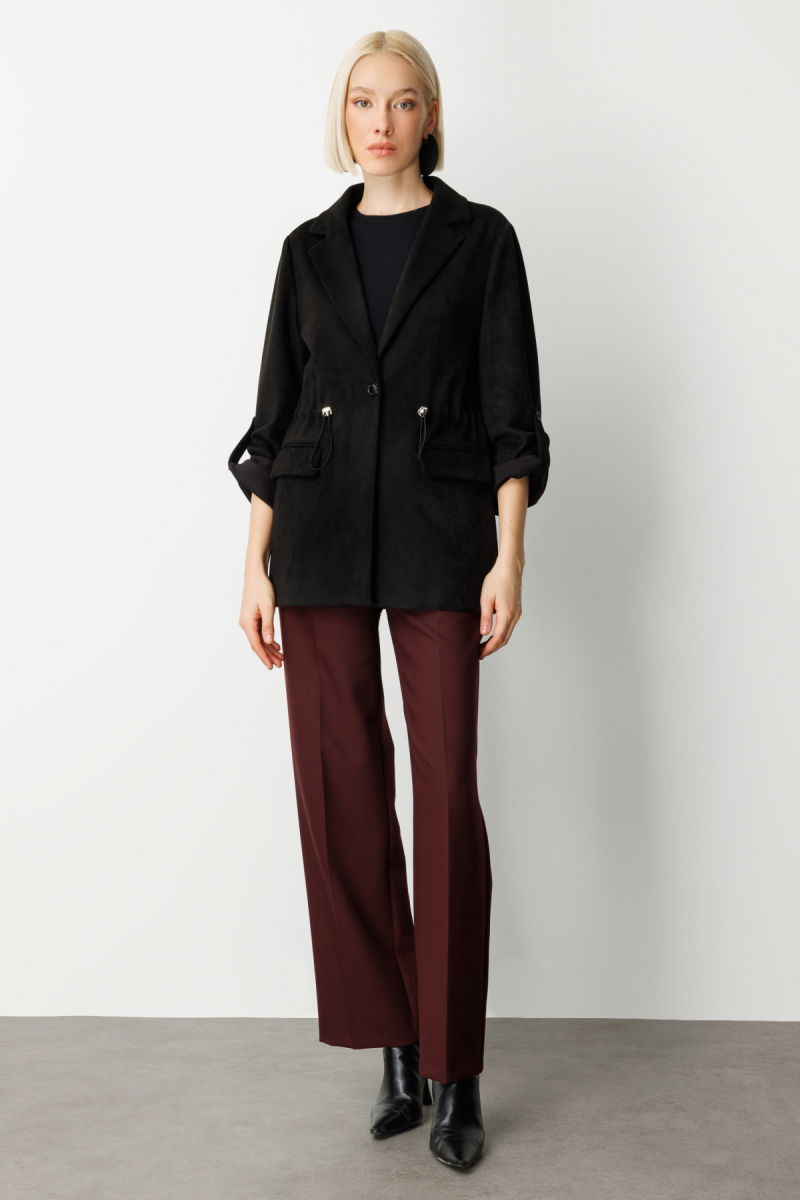 Ekol Kadın Kapak Cepli Güderi Ceket 5063 Siyah - 4