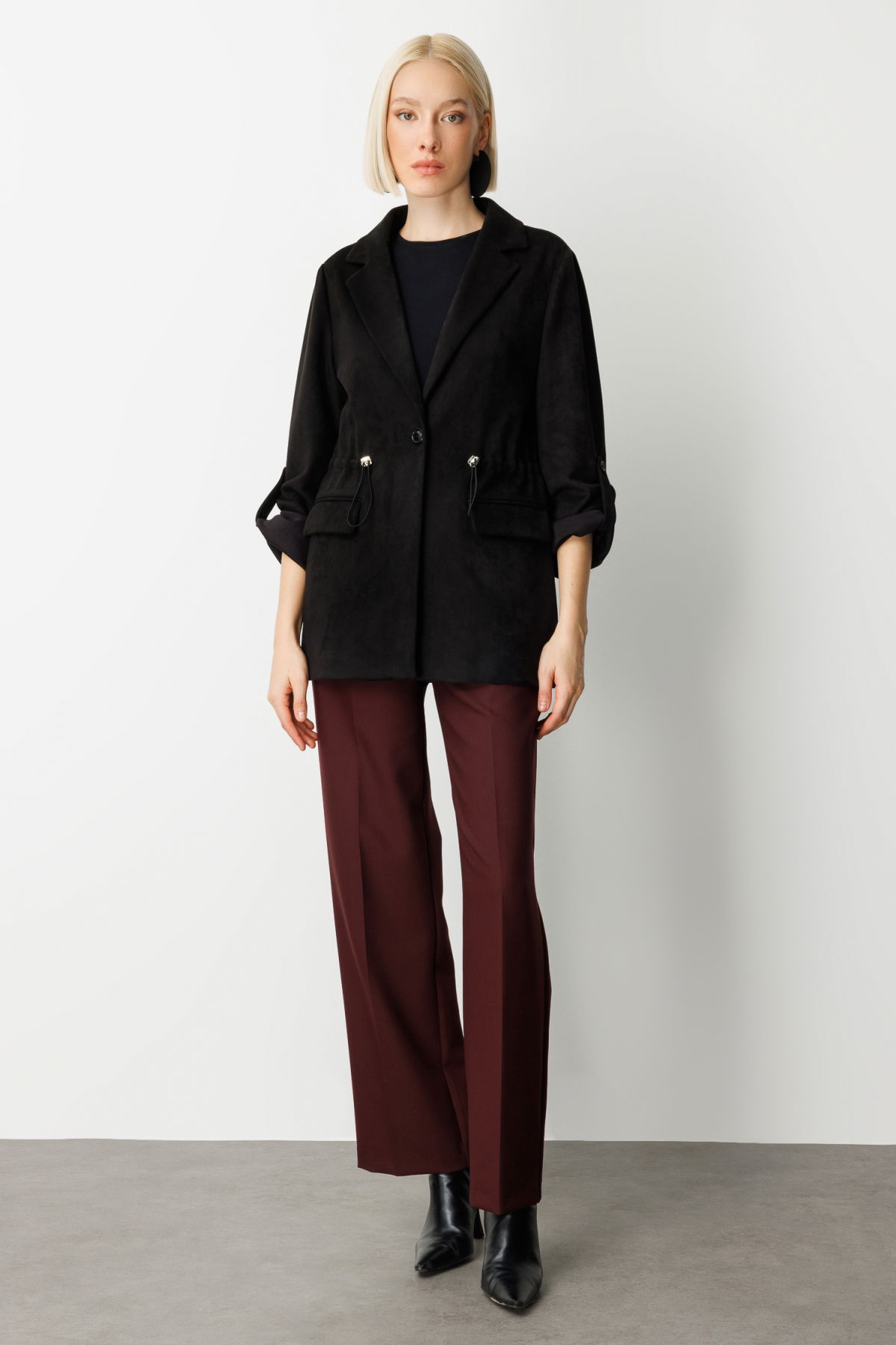 Ekol Kadın Kapak Cepli Güderi Ceket 5063 Siyah - 4