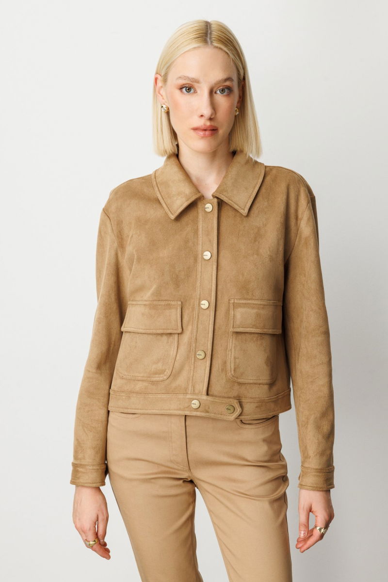 Ekol Kadın Kapak Cepli Güderi Mont 8017 Vizon - Ekol