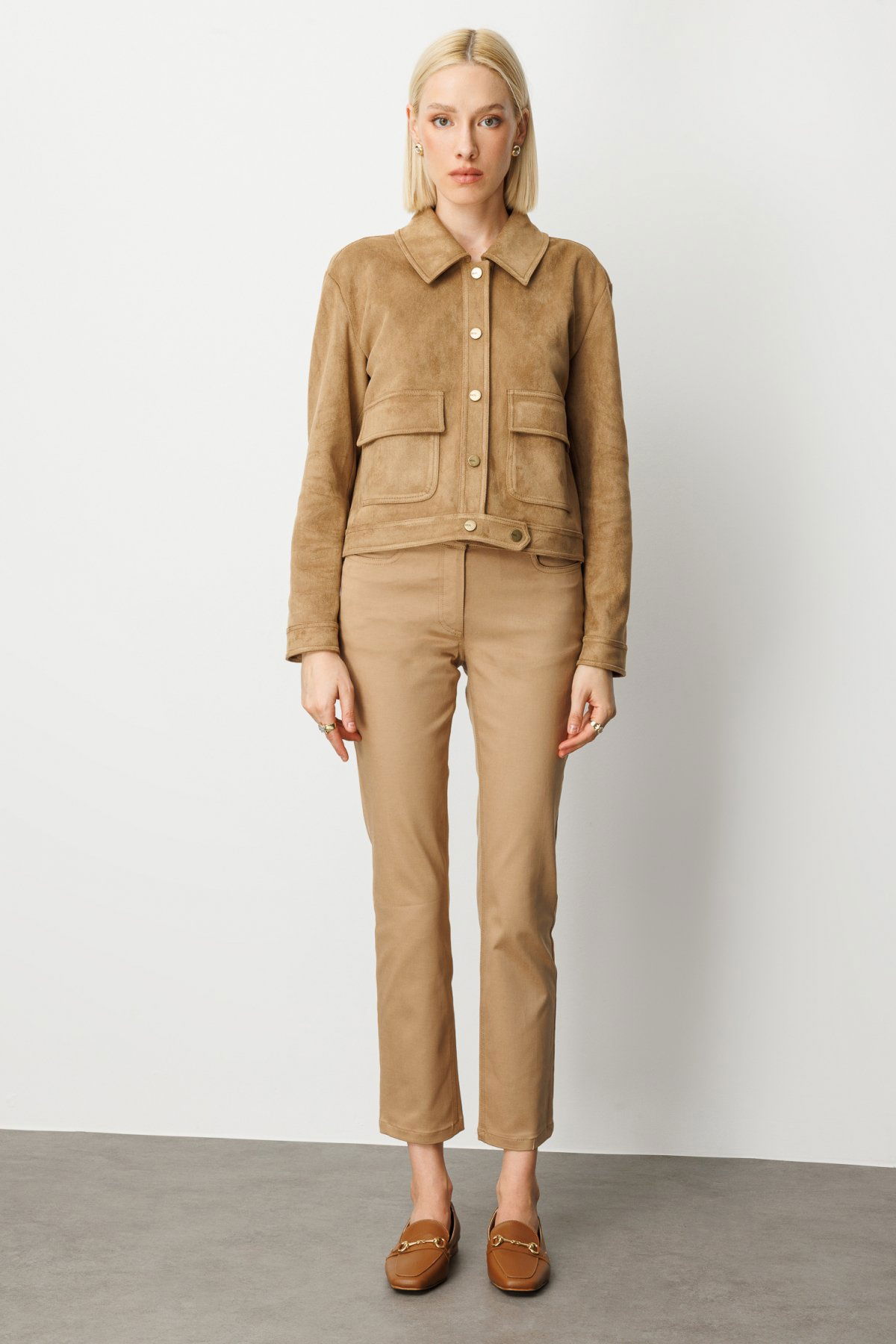 Ekol Kadın Kapak Cepli Güderi Mont 8017 Vizon - 3