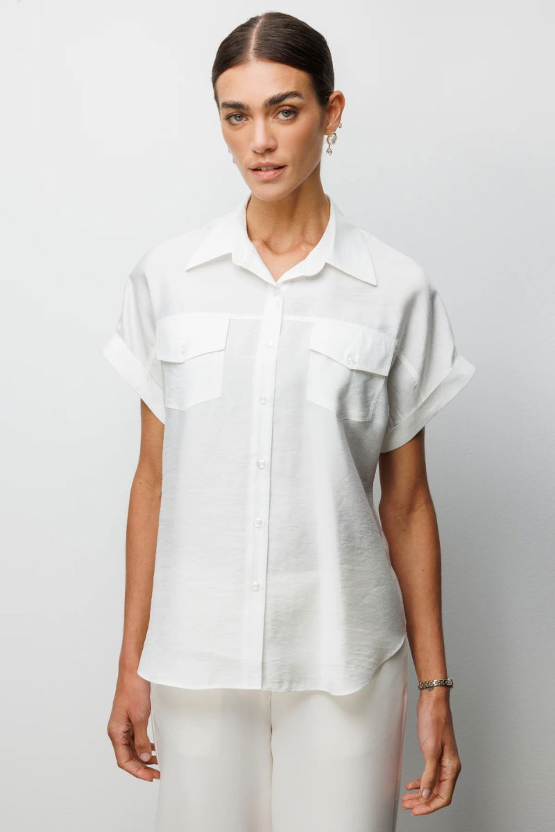 Ekol Kadın Kapak Cepli Kısa Kollu Gömlek 2088 Beyaz - Ekol