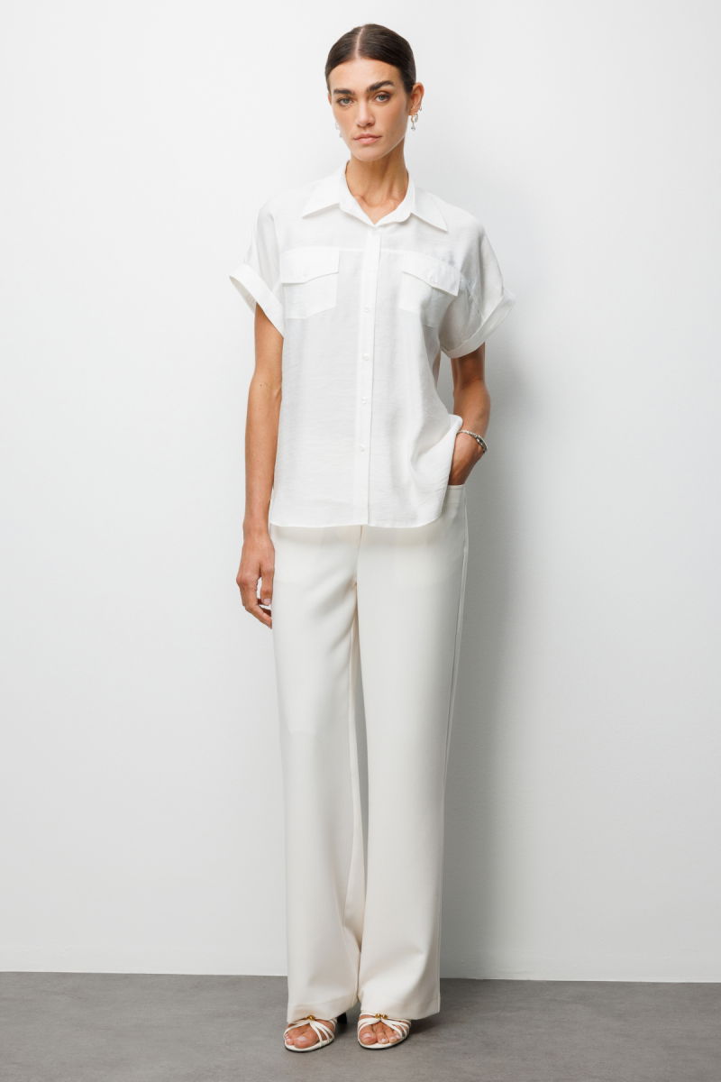 Ekol Kadın Kapak Cepli Kısa Kollu Gömlek 2088 Beyaz - 3