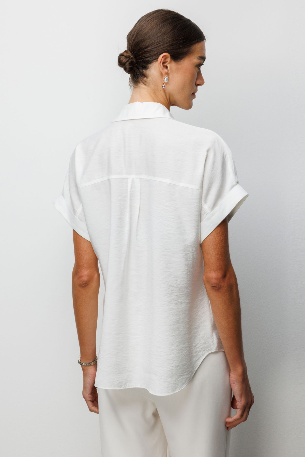 Ekol Kadın Kapak Cepli Kısa Kollu Gömlek 2088 Beyaz - 4