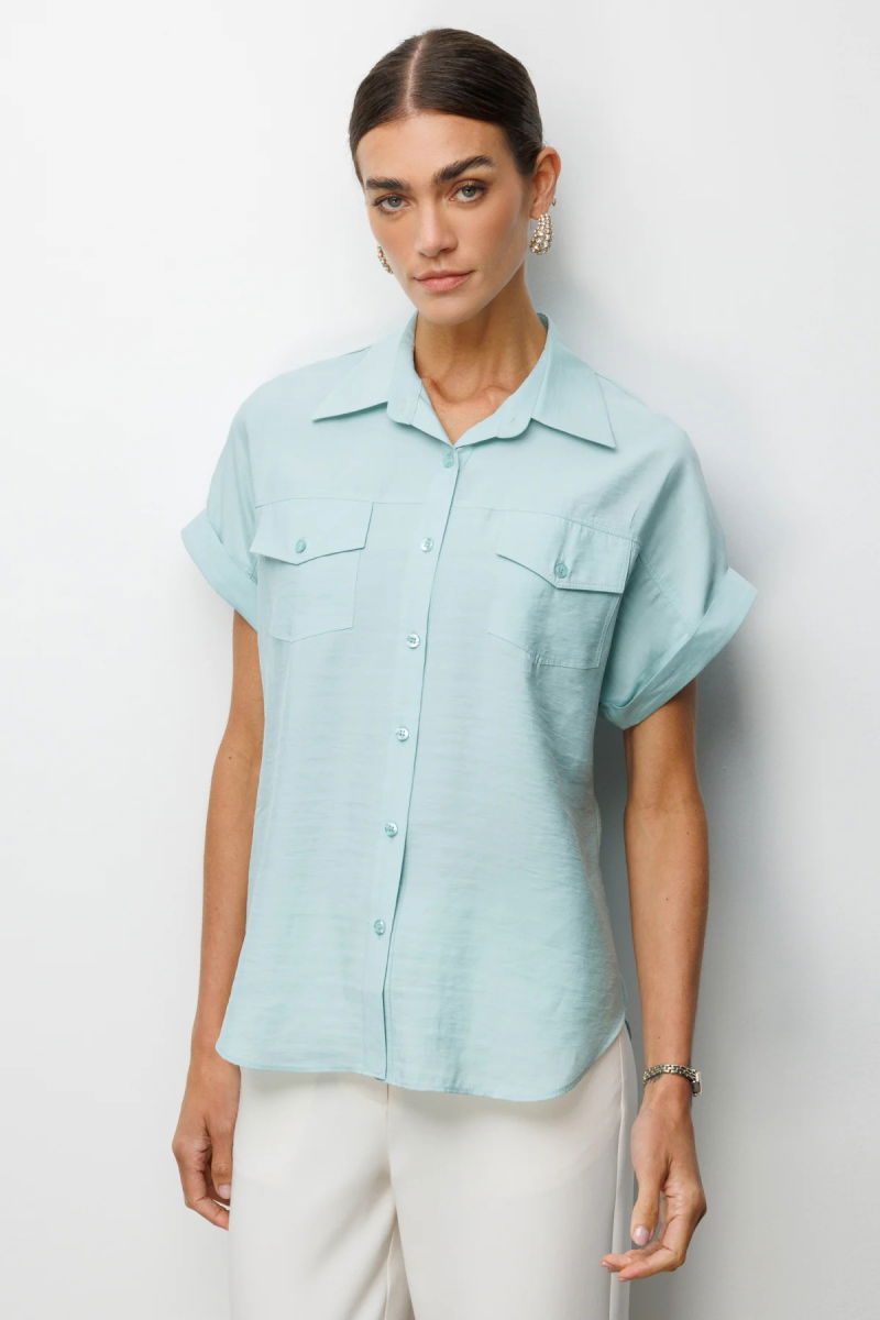 Ekol Kadın Kapak Cepli Kısa Kollu Gömlek 2088 Mint - Ekol