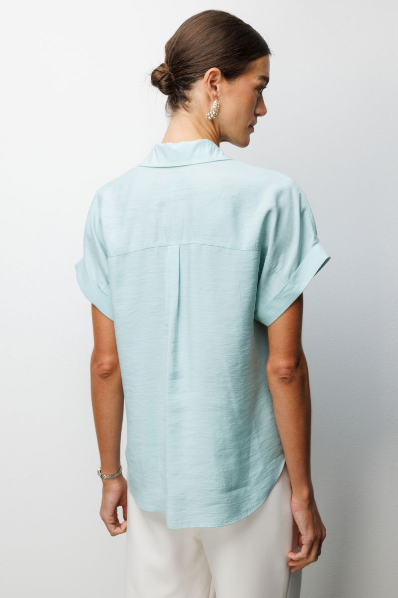 Ekol Kadın Kapak Cepli Kısa Kollu Gömlek 2088 Mint - 4