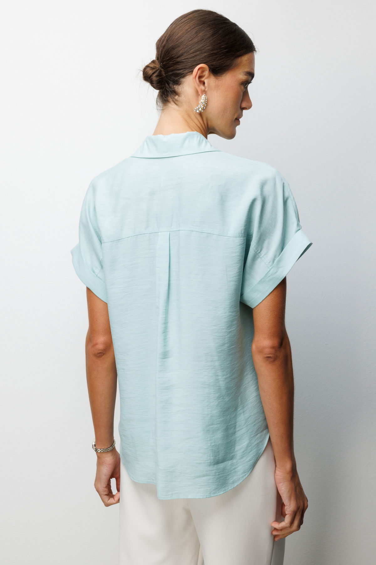 Ekol Kadın Kapak Cepli Kısa Kollu Gömlek 2088 Mint - 4