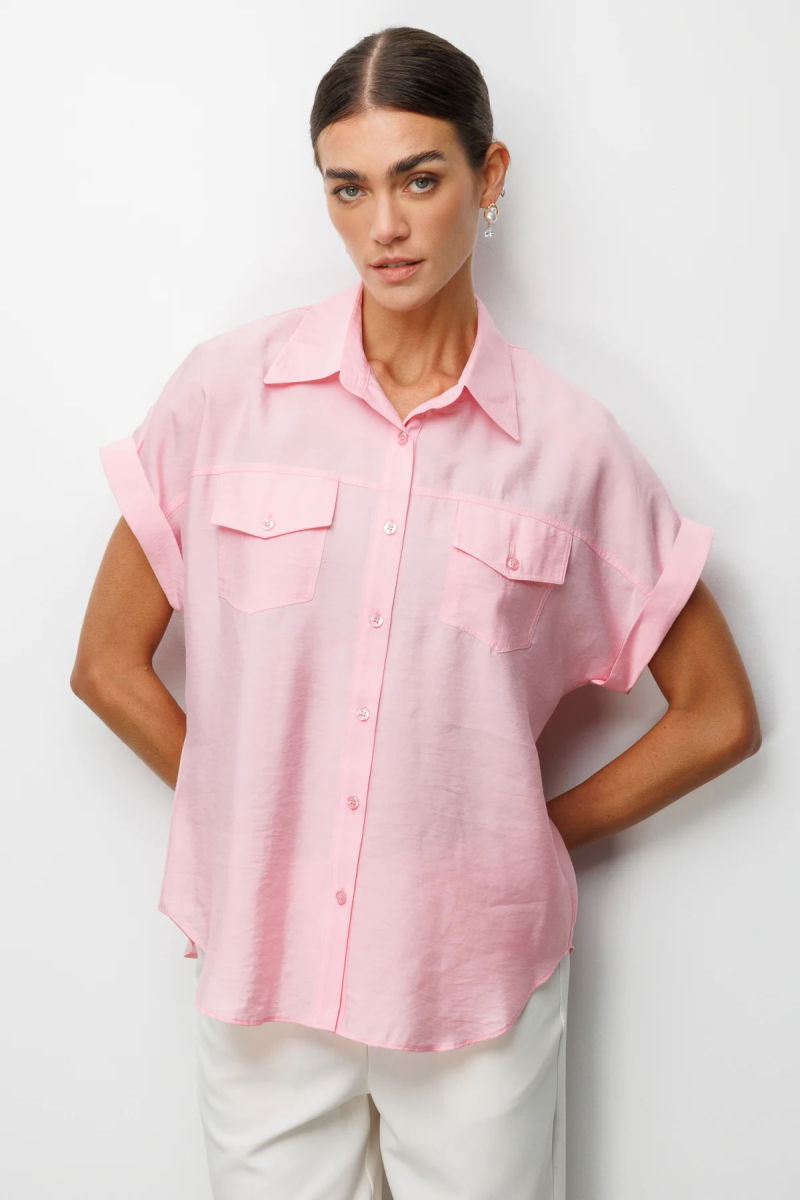 Ekol Kadın Kapak Cepli Kısa Kollu Gömlek 2088 Pembe - Ekol
