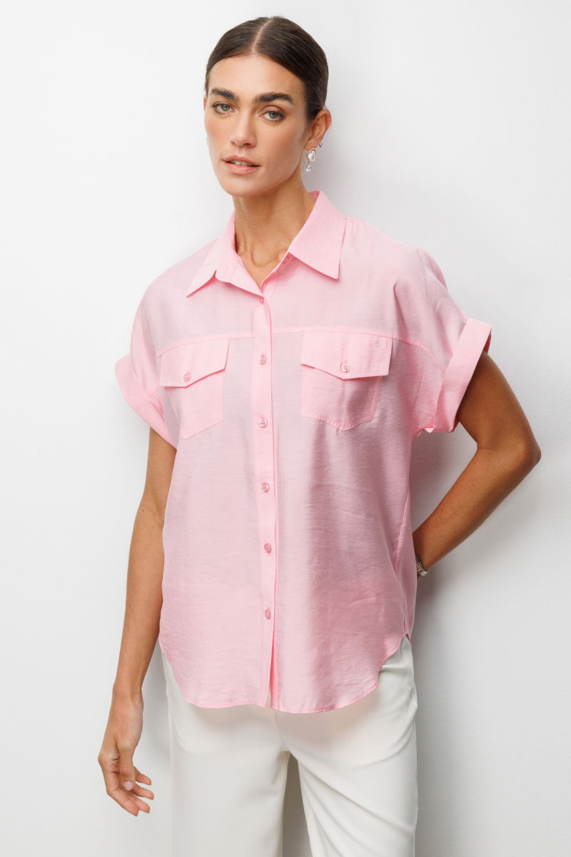 Ekol Kadın Kapak Cepli Kısa Kollu Gömlek 2088 Pembe - 2