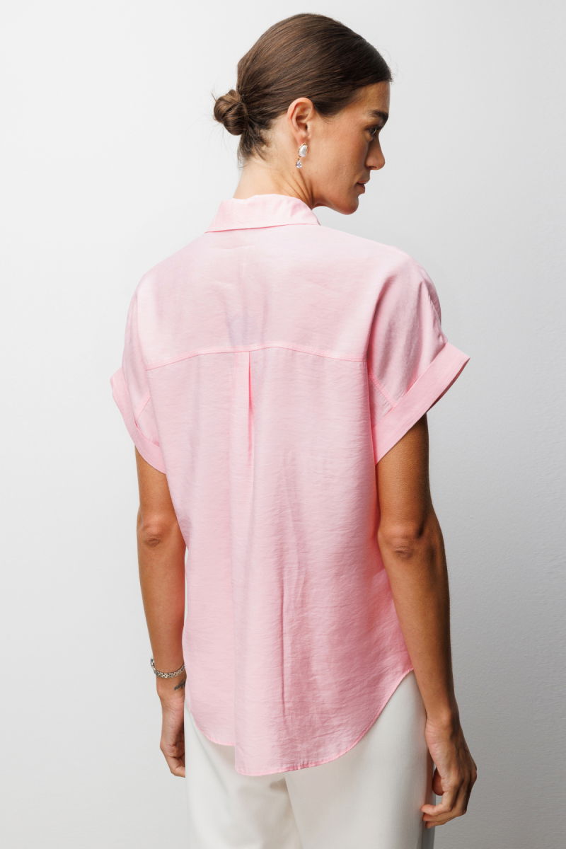 Ekol Kadın Kapak Cepli Kısa Kollu Gömlek 2088 Pembe - 4