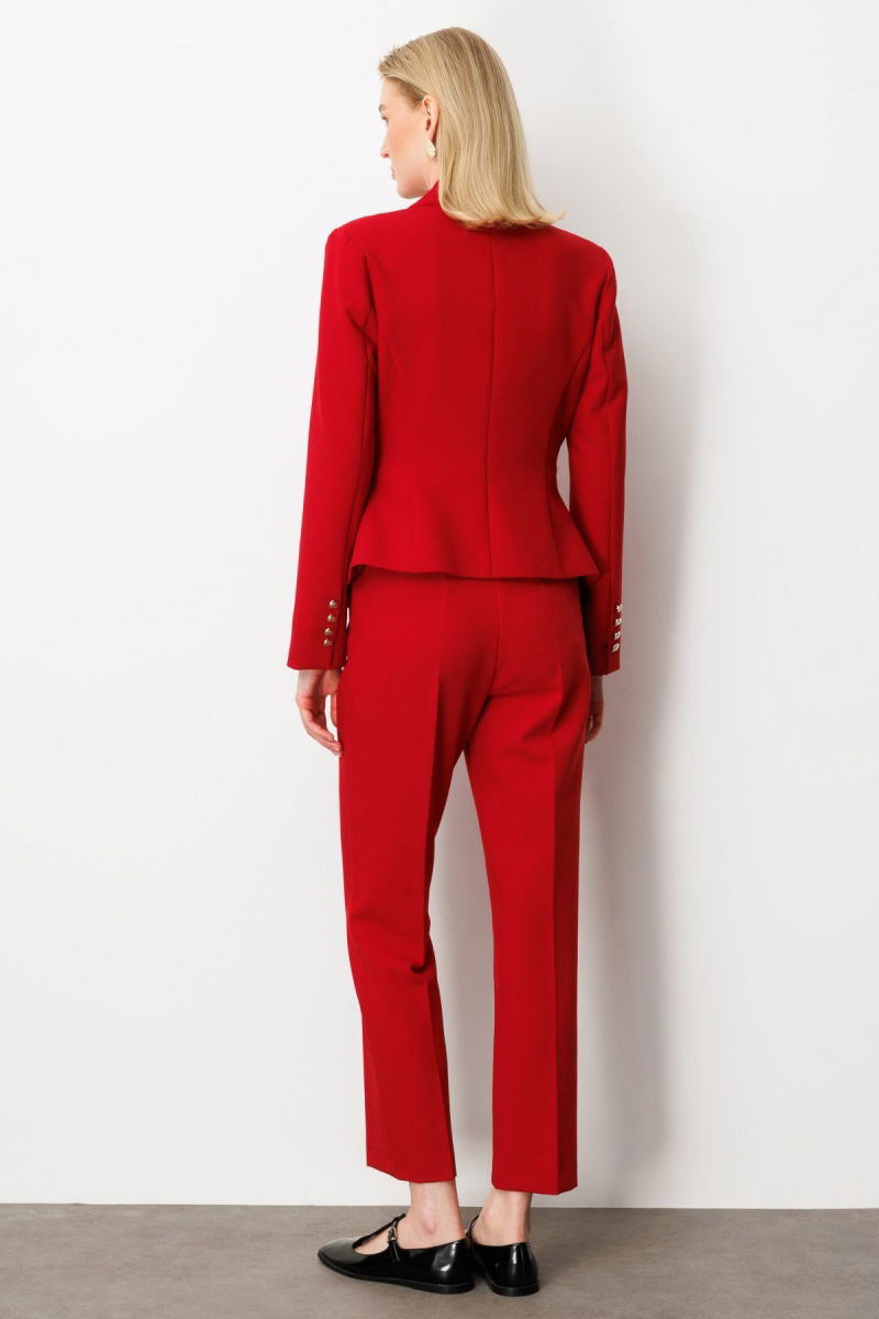 Ekol Kadın Kapak Cepli Vatkalı Ceket 5021 Kırmızı - 4