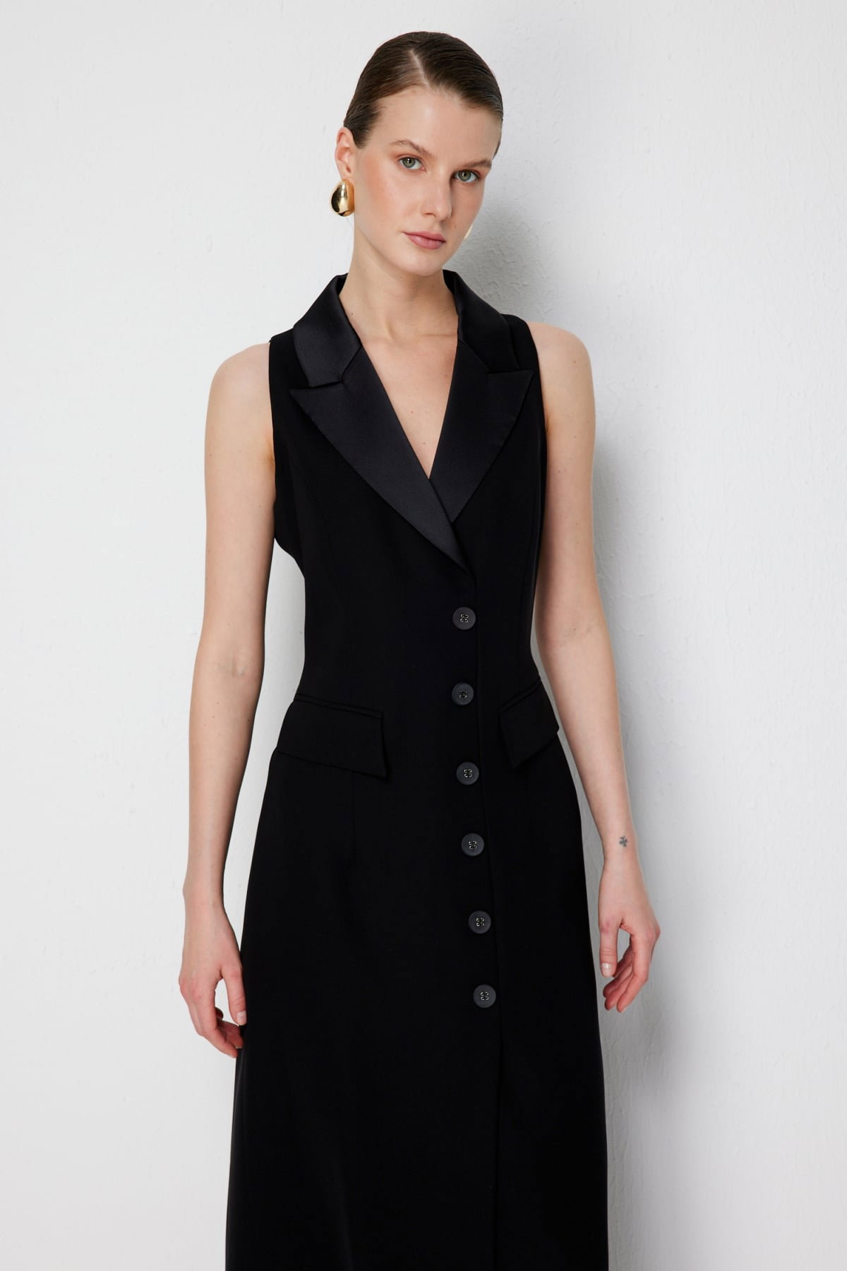 Ekol Kadın Kapak Cepli Yırtmaçlı Elbise 6046 Siyah - 3