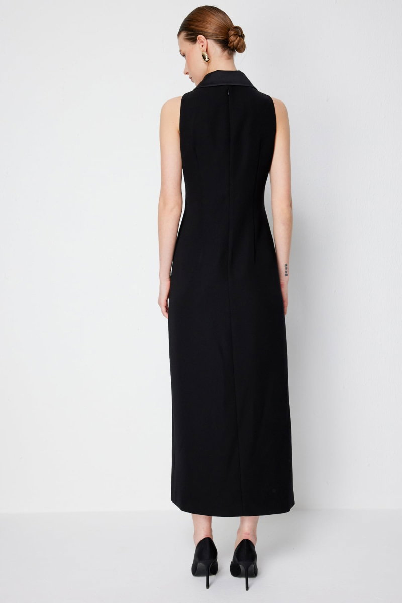 Ekol Kadın Kapak Cepli Yırtmaçlı Elbise 6046 Siyah - 5