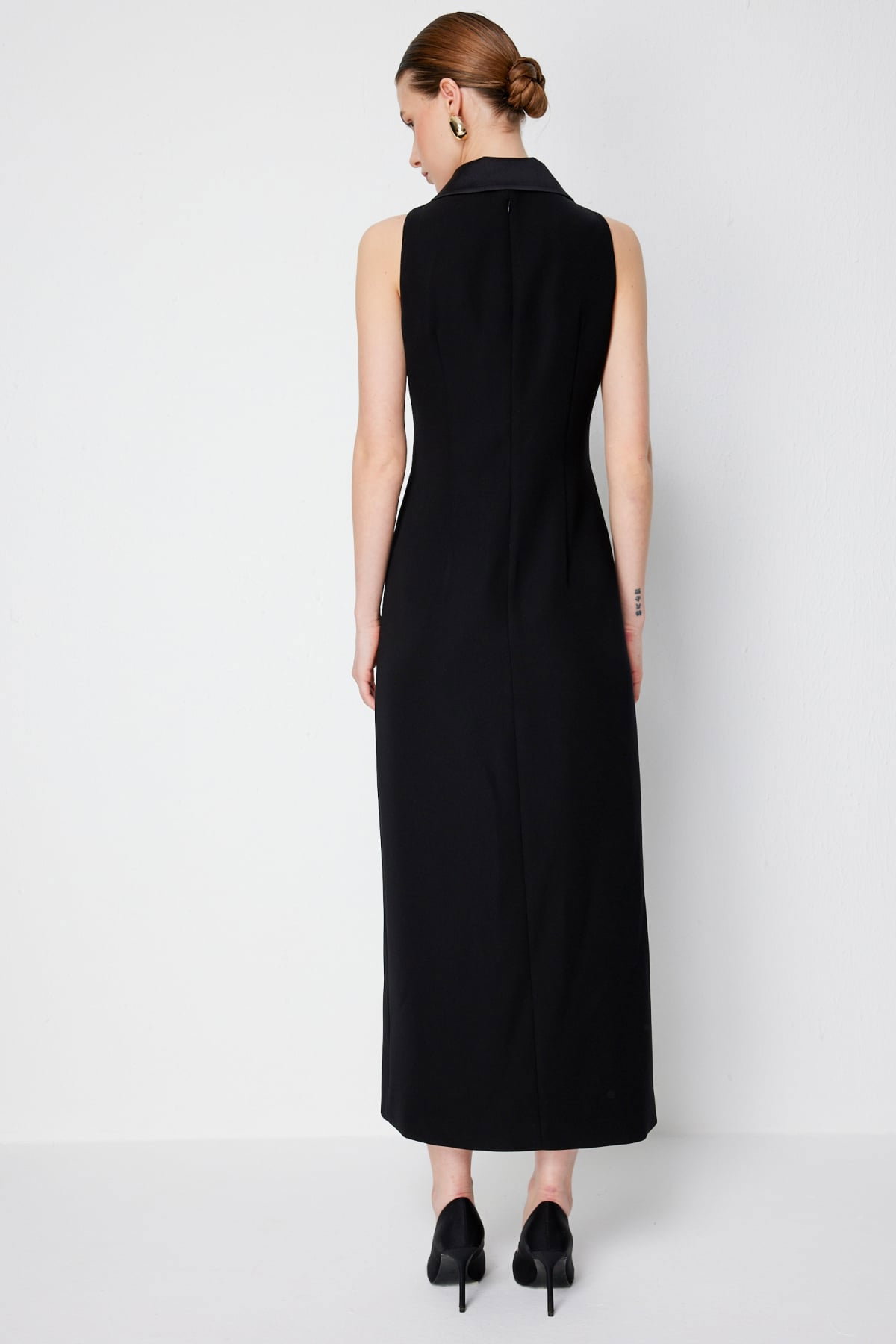 Ekol Kadın Kapak Cepli Yırtmaçlı Elbise 6046 Siyah - 5