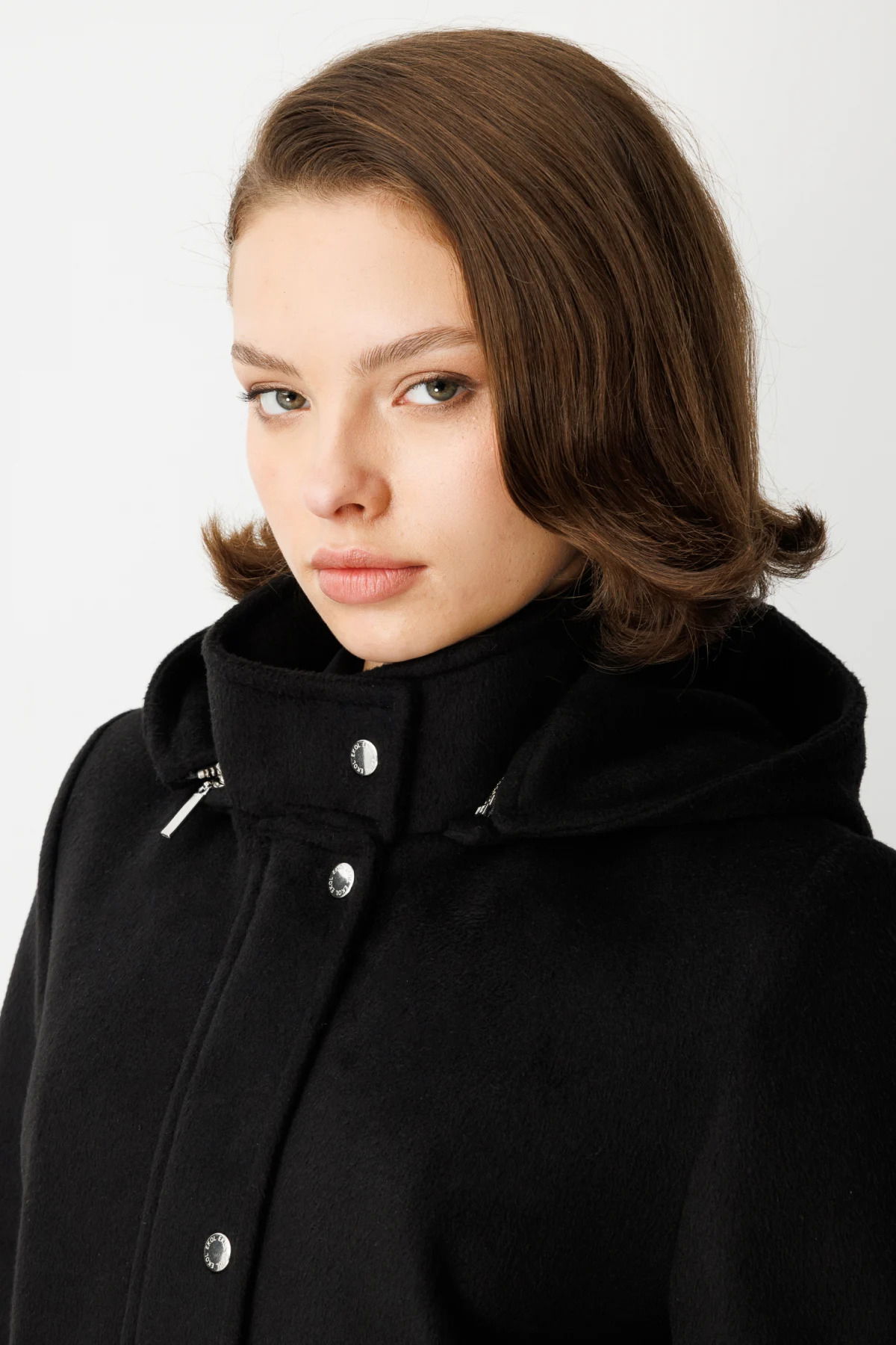 Ekol Kadın Kapüşonlu Kapak Cepli Kaşe Mont 6041 Siyah - 3