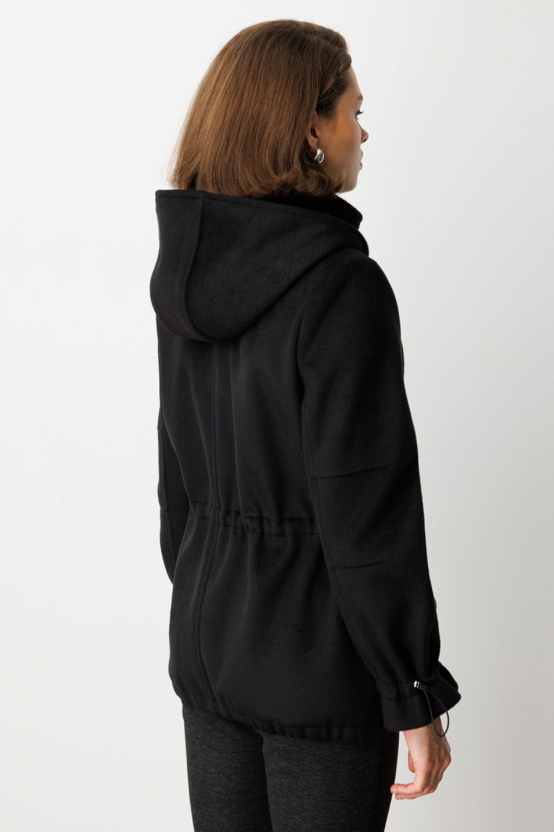 Ekol Kadın Kapüşonlu Kapak Cepli Kaşe Mont 6041 Siyah - 5