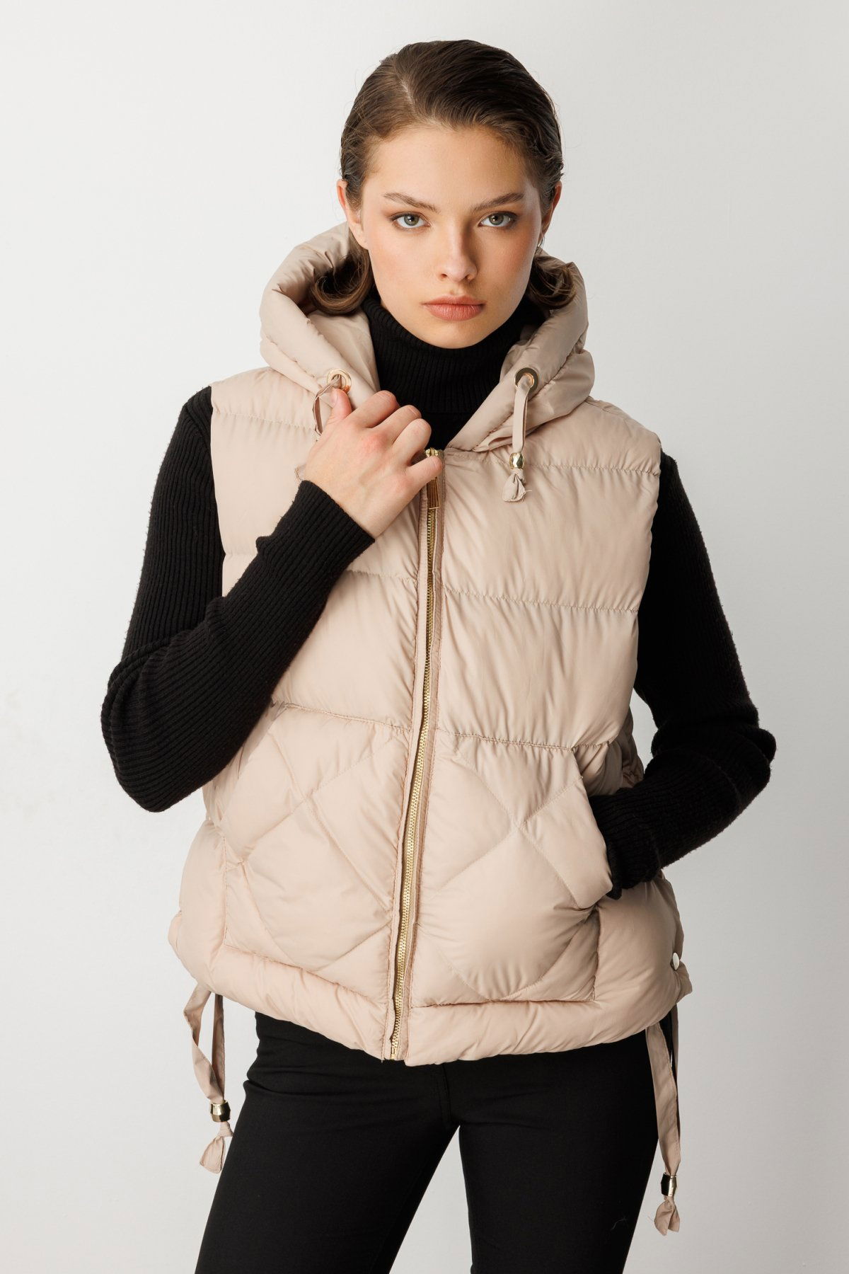 Ekol Kadın Kapüşonlu Şişme Yelek 8581 Bej - 1