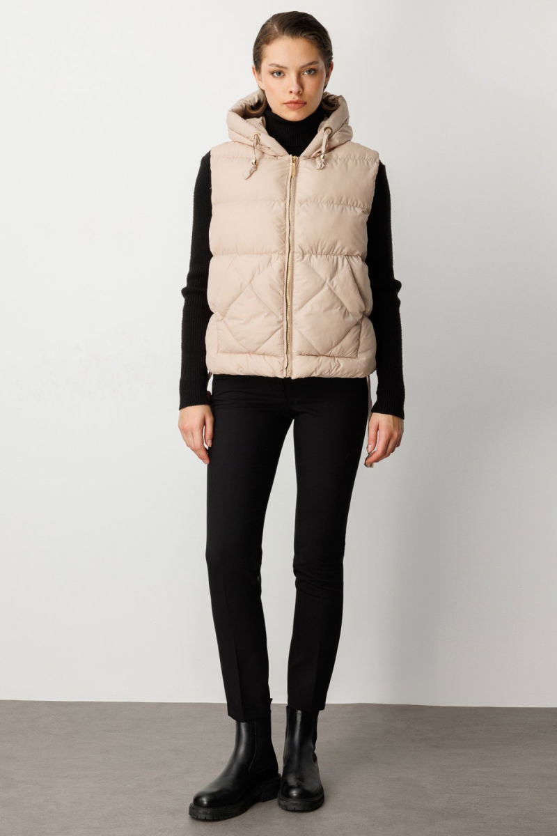 Ekol Kadın Kapüşonlu Şişme Yelek 8581 Bej - 3