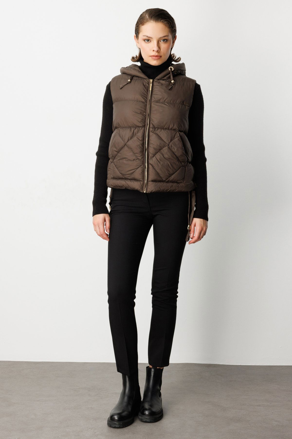 Ekol Kadın Kapüşonlu Şişme Yelek 8581 Haki - 4