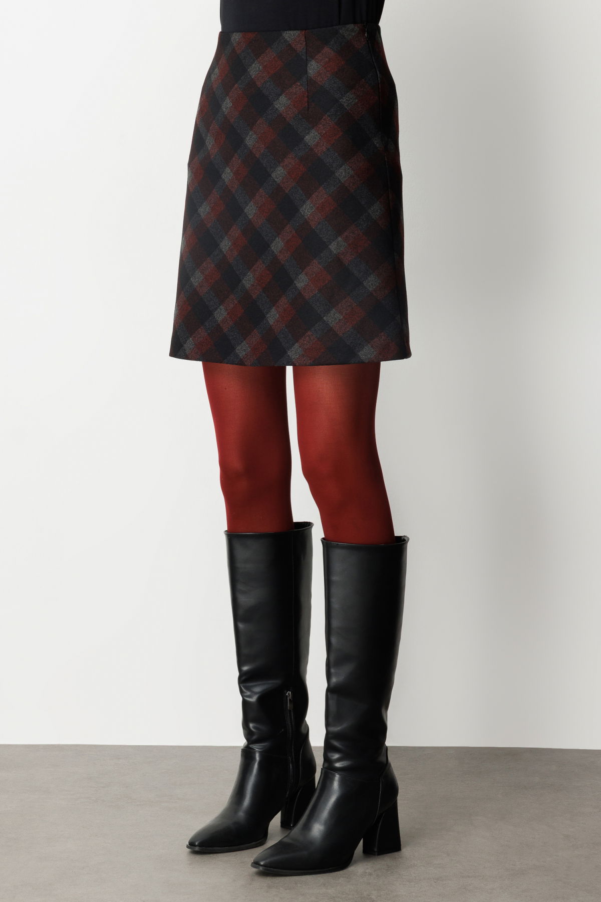 Ekol Kadın Kare Desenli Mini Etek 2043 Bordo - 3