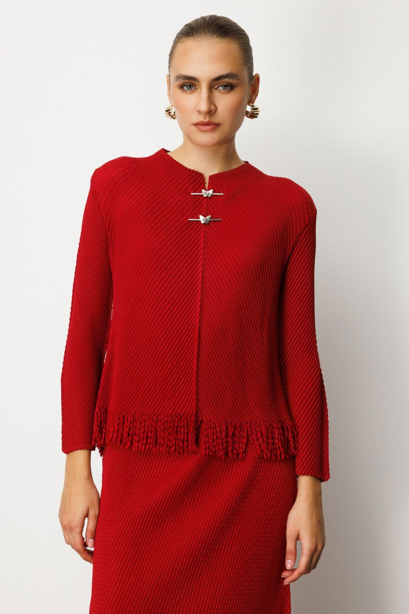 Ekol Kadın Kelebek Aksesuarlı Püsküllü Bluz 3909 Bordo - Ekol