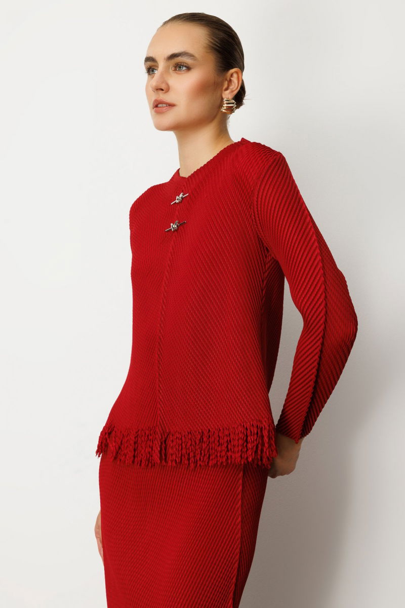 Ekol Kadın Kelebek Aksesuarlı Püsküllü Bluz 3909 Bordo - 2