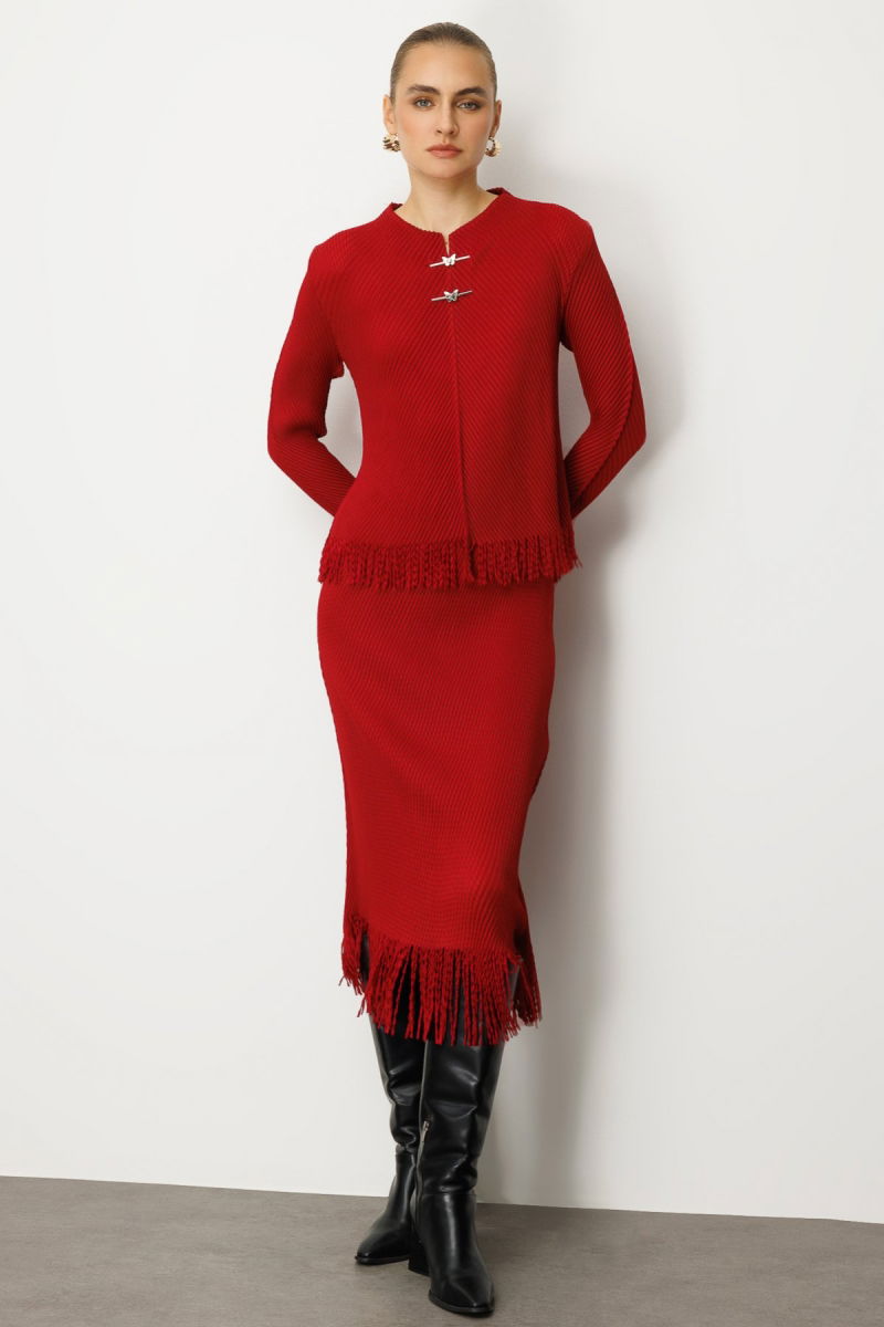 Ekol Kadın Kelebek Aksesuarlı Püsküllü Bluz 3909 Bordo - 3