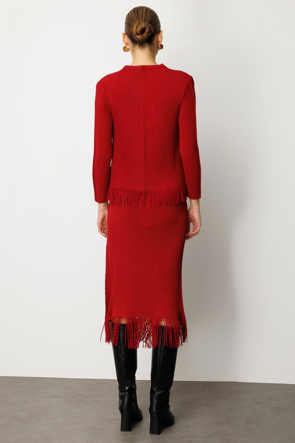 Ekol Kadın Kelebek Aksesuarlı Püsküllü Bluz 3909 Bordo - 4