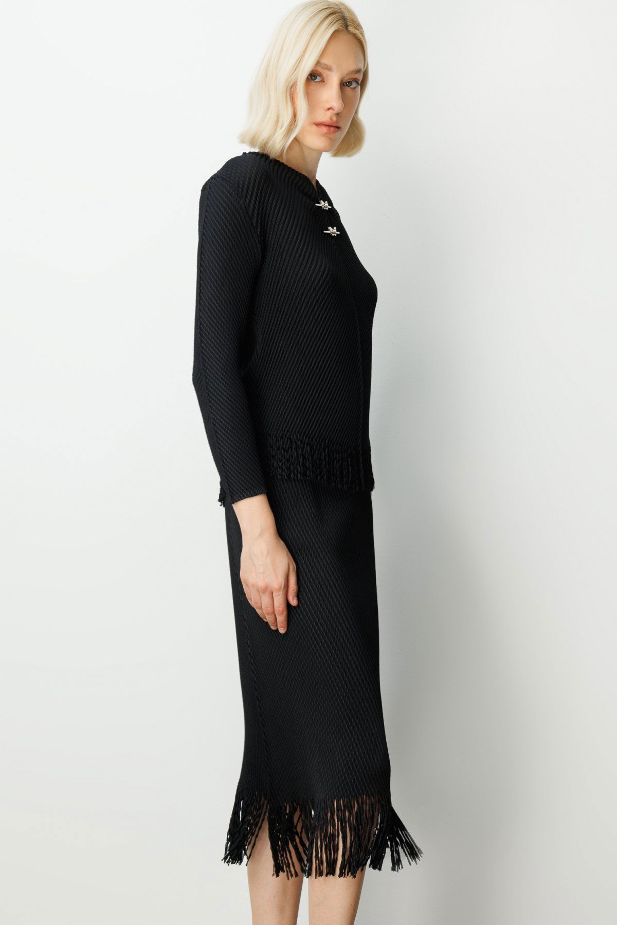 Ekol Kadın Kelebek Aksesuarlı Püsküllü Bluz 3909 Siyah - 2